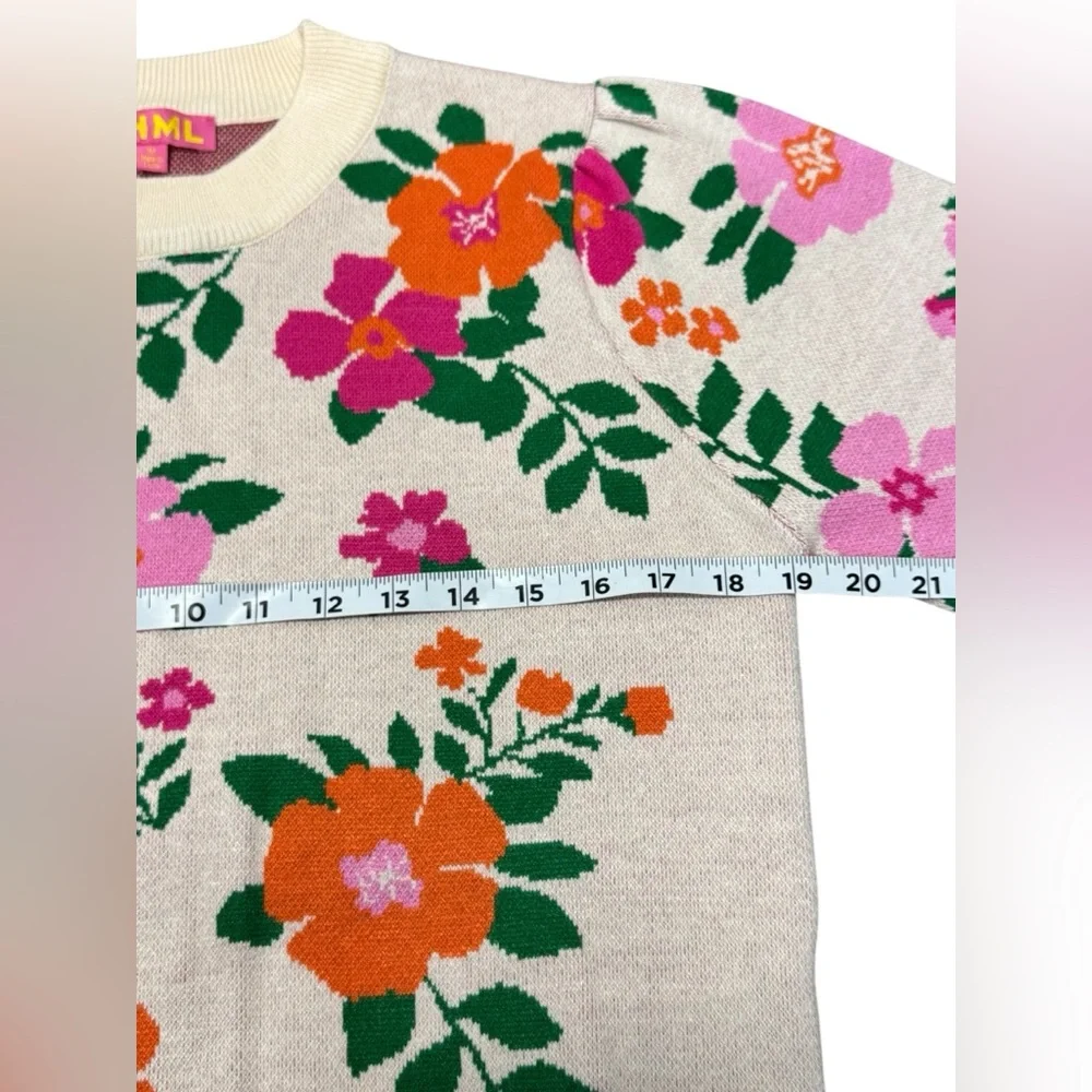 THML Cream Floral Knit Top with Pink and Orange Blooms - Picture 6 of 8